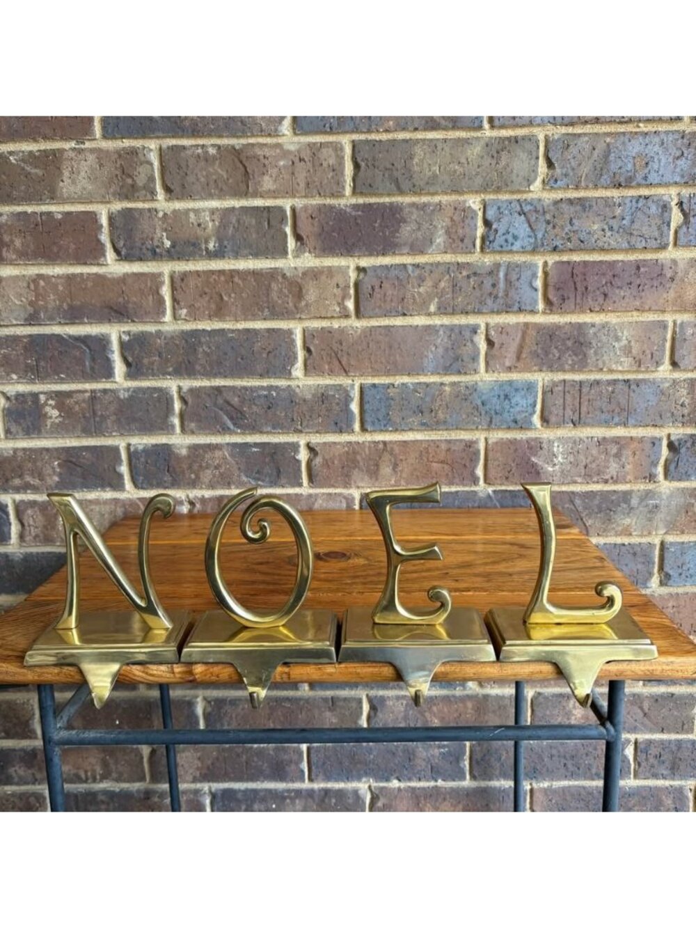 Vintage Solid Brass Stocking Hangers “NOEL” Set of 4 Heavy